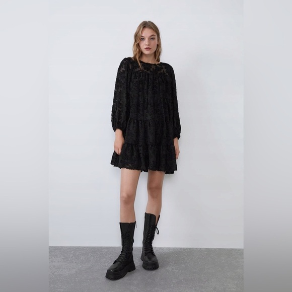 Zara Textured Shift Lace Look Mini Dress - Picture 3 of 13